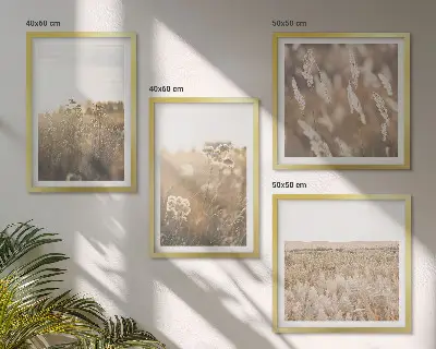Polyptychon mit Rahmen Landschaft mit Gras und Blumen in warmen Farben