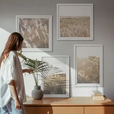 Polyptychon mit Rahmen Landschaft mit Gras und Blumen in warmen Farben