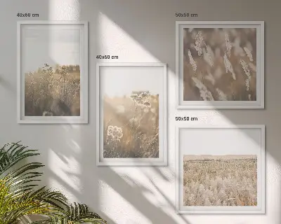 Polyptychon mit Rahmen Landschaft mit Gras und Blumen in warmen Farben