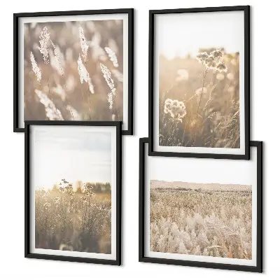 Polyptychon mit Rahmen Landschaft mit Gras und Blumen in warmen Farben