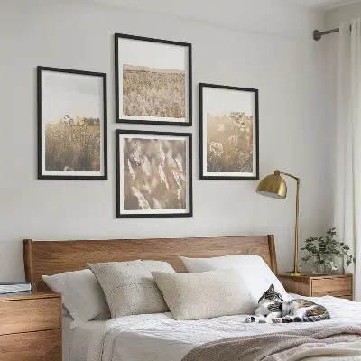Polyptychon mit Rahmen Landschaft mit Gras und Blumen in warmen Farben