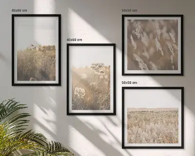 Polyptychon mit Rahmen Landschaft mit Gras und Blumen in warmen Farben