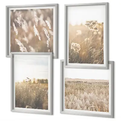 Polyptychon mit Rahmen Landschaft mit Gras und Blumen in warmen Farben