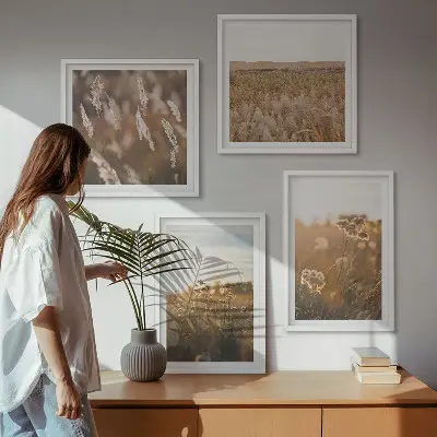 Sommerwiesenblumen bei Sonnenuntergang als gerahmtes Polyptychon