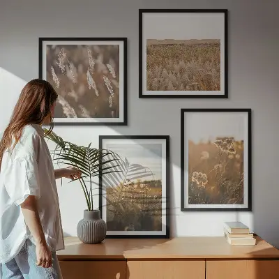 Sommerwiesenblumen bei Sonnenuntergang als gerahmtes Polyptychon