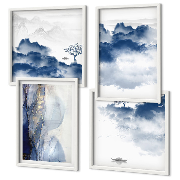 Wanddeko-set Berge, Wolken, Bäume, Vögel im Hintergrund