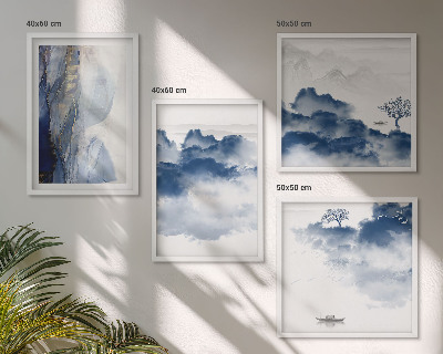 Wanddeko-set Berge, Wolken, Bäume, Vögel im Hintergrund