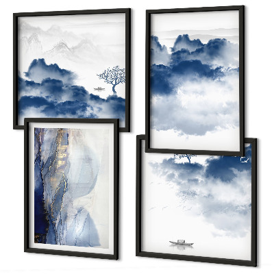 Wanddeko-set Berge, Wolken, Bäume, Vögel im Hintergrund