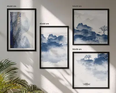Wanddeko-Set mit Bergen, Wolken, Bäumen und Vögeln im Hintergrund