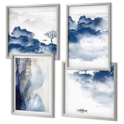 Wanddeko-set Berge, Wolken, Bäume, Vögel im Hintergrund