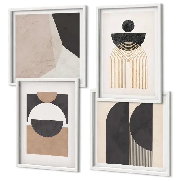 Polyptychon mit Rahmen abstrakte Formen in Beige und Braun