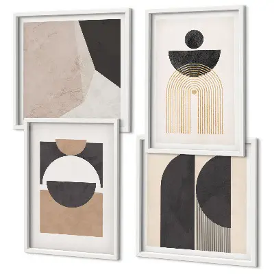 Polyptychon mit Rahmen abstrakte Formen in Beige und Braun