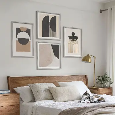 Polyptychon mit Rahmen abstrakte Formen in Beige und Braun