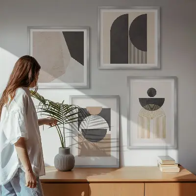 Polyptychon mit Rahmen abstrakte Formen in Beige und Braun