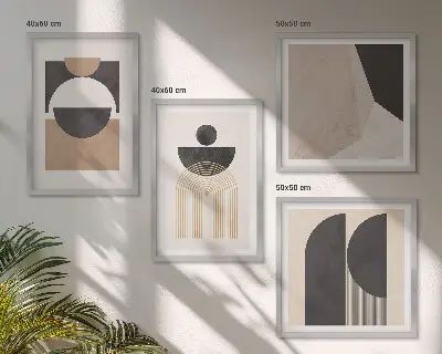 Polyptychon mit Rahmen abstrakte Formen in Beige und Braun