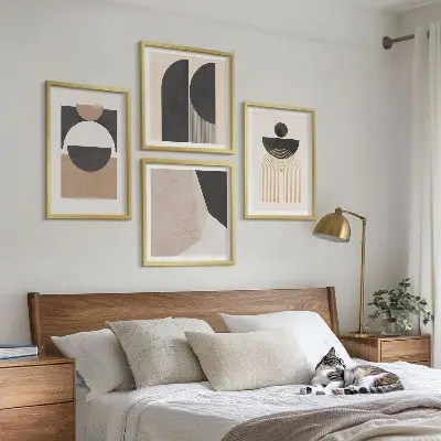 Polyptychon mit Rahmen abstrakte Formen in Beige und Braun