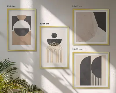 Polyptychon mit Rahmen abstrakte Formen in Beige und Braun