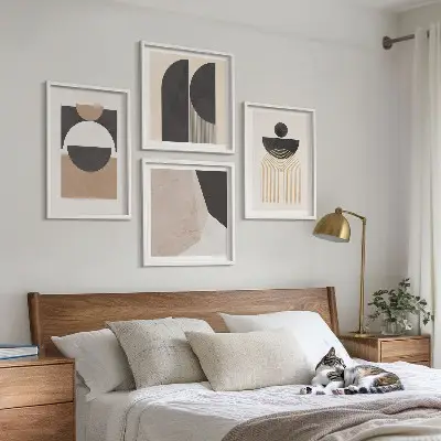 Polyptychon mit Rahmen abstrakte Formen in Beige und Braun