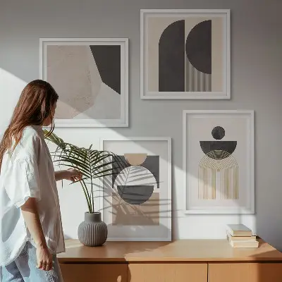 Polyptychon mit Rahmen abstrakte Formen in Beige und Braun