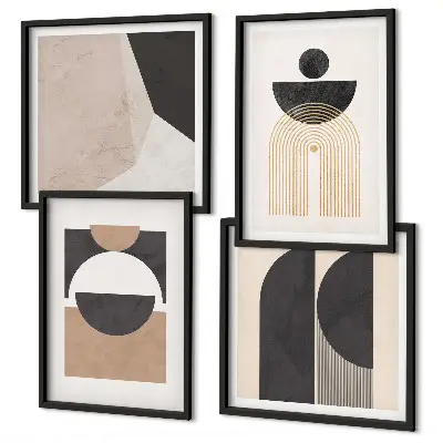 Polyptychon mit Rahmen abstrakte Formen in Beige und Braun