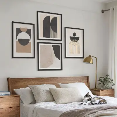 Polyptychon mit Rahmen abstrakte Formen in Beige und Braun