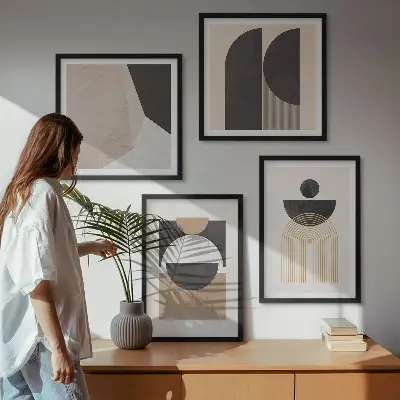 Polyptychon mit Rahmen abstrakte Formen in Beige und Braun