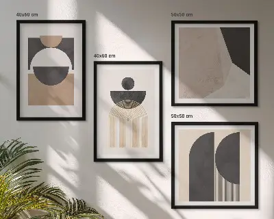 Polyptychon mit Rahmen abstrakte Formen in Beige und Braun