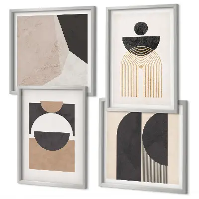 Polyptychon mit Rahmen abstrakte Formen in Beige und Braun