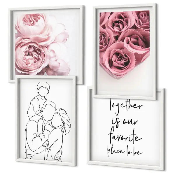 Wanddeko-Set als Familienzeichnung mit Rosensträußen