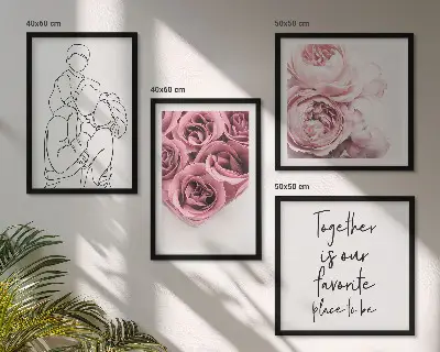 Wanddeko-Set als Familienzeichnung mit Rosensträußen
