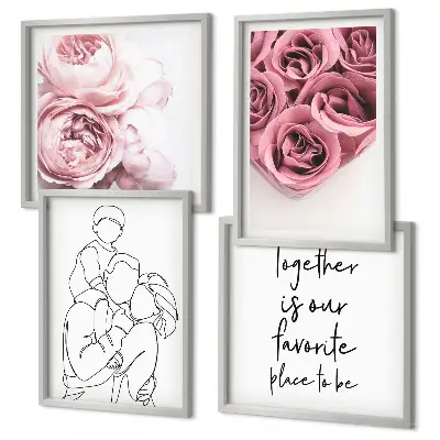 Wanddeko-Set als Familienzeichnung mit Rosensträußen