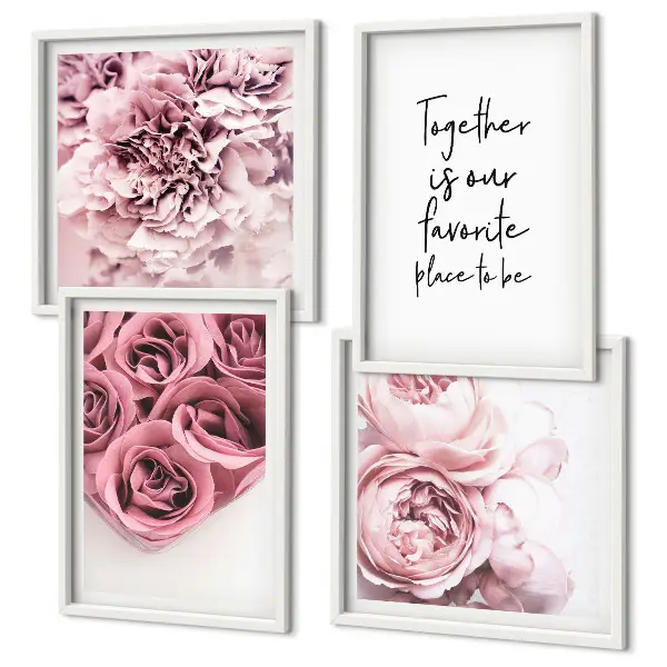 Polyptychon mit Rahmen Blumensträuße mit Rosen und Hausinschrift