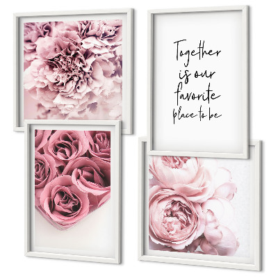Polyptychon mit rahmen Blumensträuße mit Rosen, Hausinschrift