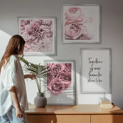 Polyptychon mit Rahmen Blumensträuße mit Rosen und Hausinschrift