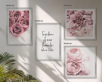 Polyptychon mit Rahmen Blumensträuße mit Rosen und Hausinschrift