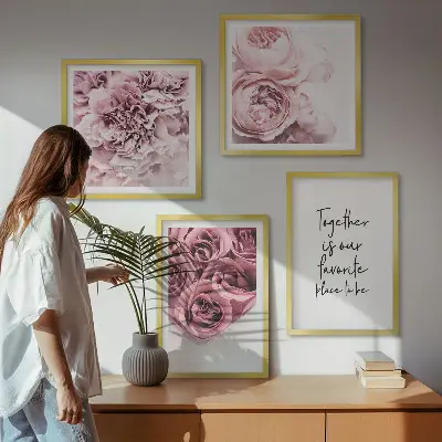 Polyptychon mit Rahmen Blumensträuße mit Rosen und Hausinschrift