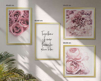 Polyptychon mit rahmen Blumensträuße mit Rosen, Hausinschrift