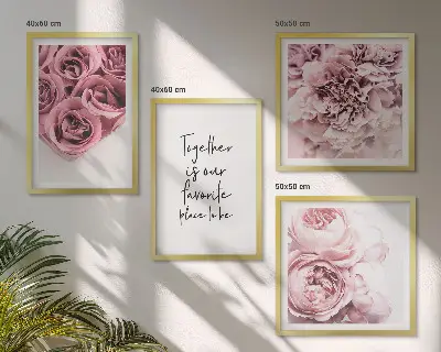 Polyptychon mit Rahmen Blumensträuße mit Rosen und Hausinschrift
