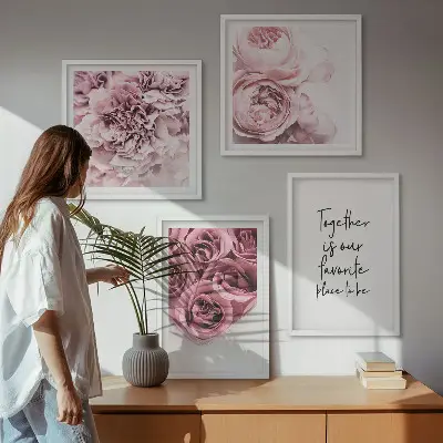 Polyptychon mit Rahmen Blumensträuße mit Rosen und Hausinschrift