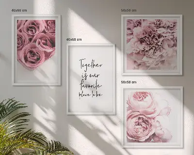 Polyptychon mit Rahmen Blumensträuße mit Rosen und Hausinschrift