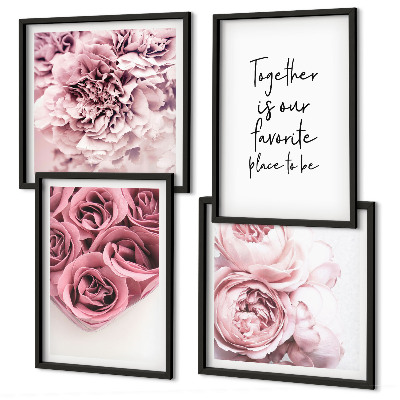 Polyptychon mit rahmen Blumensträuße mit Rosen, Hausinschrift