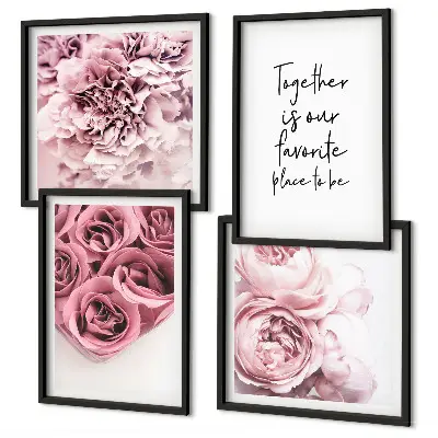 Polyptychon mit Rahmen Blumensträuße mit Rosen und Hausinschrift