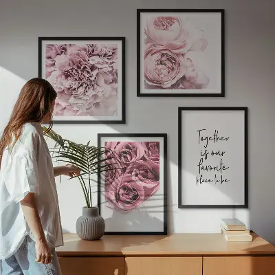 Polyptychon mit Rahmen Blumensträuße mit Rosen und Hausinschrift