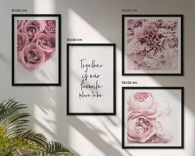 Polyptychon mit Rahmen Blumensträuße mit Rosen und Hausinschrift
