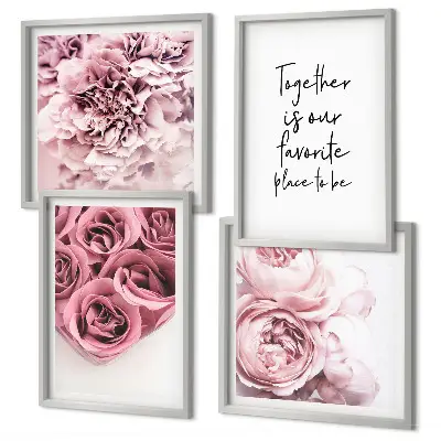 Polyptychon mit Rahmen Blumensträuße mit Rosen und Hausinschrift