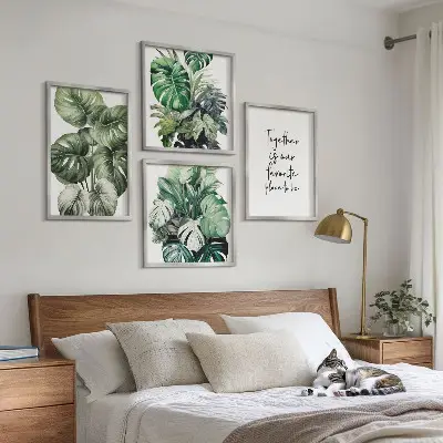 Wanddeko-Set mit Motiven grüner tropischer Blätter