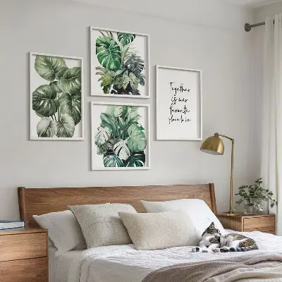 Wanddeko-Set mit Motiven grüner tropischer Blätter