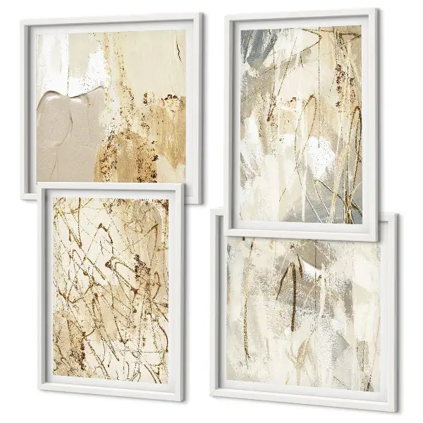 Polyptychon mit Rahmen beige abstrakte Formen und Linien