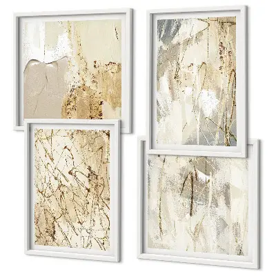 Polyptychon mit Rahmen beige abstrakte Formen und Linien