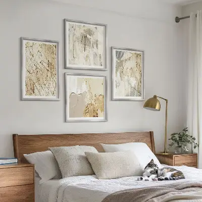 Polyptychon mit Rahmen beige abstrakte Formen und Linien